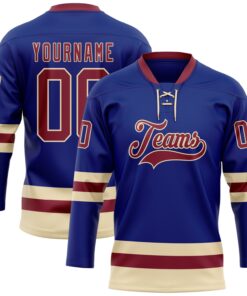 Custom Royal Crimson-Cream Hockey Lace Neck Jersey