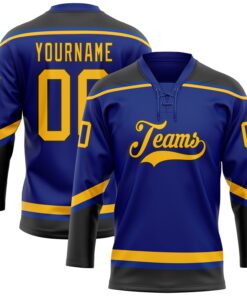 Custom Royal Gold-Black Hockey Lace Neck Jersey