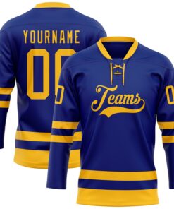 Custom Royal Gold Hockey Lace Neck Jersey