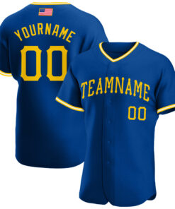 Custom Royal Gold-White Authentic American Flag Fashion Baseball Jersey