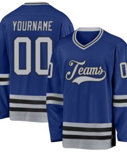 Custom Royal Gray-Black Hockey Jersey