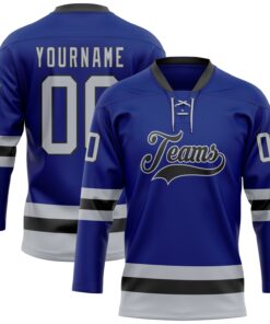 Custom Royal Gray-Black Hockey Lace Neck Jersey