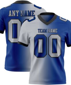 Custom Royal Gray-Black Mesh Authentic Gradient Fashion Football Jersey