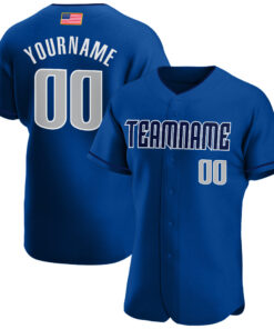 Custom Royal Gray-Navy Authentic American Flag Fashion Baseball Jersey
