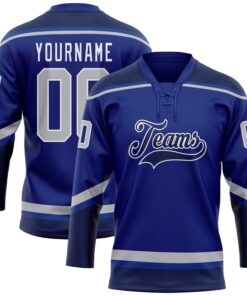 Custom Royal Gray-Navy Hockey Lace Neck Jersey