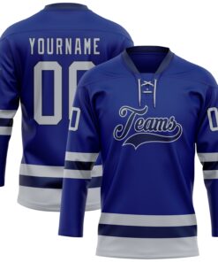 Custom Royal Gray-Navy Hockey Lace Neck Jersey