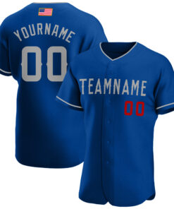 Custom Royal Gray-Red Authentic American Flag Fashion Baseball Jersey