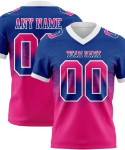 Custom Royal Hot Pink-White Mesh Authentic Gradient Square Shape Flag Football Jersey