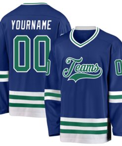 Custom Royal Kelly Green-White Hockey Jersey
