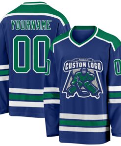Custom Royal Kelly Green-White Hockey Jersey