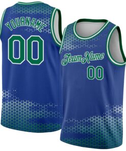 Custom Royal Kelly Green-White Triangle Shapes Authentic City Edition Basketball Jersey