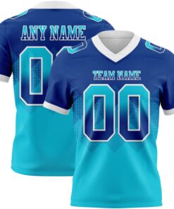 Custom Royal Lakes Blue-White Mesh Authentic Gradient Square Shape Flag Football Jersey