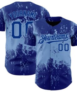 Custom Royal Light Blue 3D Pattern Design Abstract Splatter Grunge Art Authentic Baseball Jersey