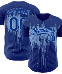 Custom Royal Light Blue 3D Pattern Design Dripping Splatter Art Authentic Baseball Jersey