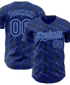 Custom Royal Light Blue 3D Pattern Design Slant Lines Authentic Baseball Jersey
