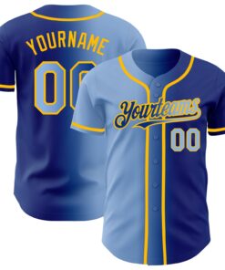 Custom Royal Light Blue-Gold Authentic Gradient Fashion Baseball Jersey