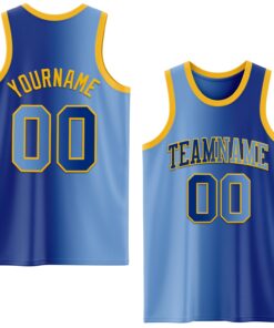 Custom Royal Light Blue-Gold Authentic Gradient Fashion Basketball Jersey