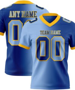 Custom Royal Light Blue-Gold Mesh Authentic Gradient Fashion Football Jersey