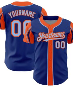 Custom Royal Light Blue-Orange 3 Colors Arm Shapes Authentic Baseball Jersey