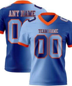 Custom Royal Light Blue-Orange Mesh Authentic Gradient Fashion Football Jersey