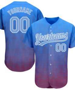 Custom Royal Light Blue-Red 3D Pattern Design Authentic Baseball Jersey