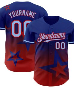 Custom Royal Light Blue-Red 3D Pattern Design Gradient Style Twinkle Star Authentic Baseball Jersey