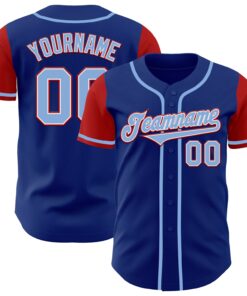 Custom Royal Light Blue-Red Authentic Two Tone Baseball Jersey