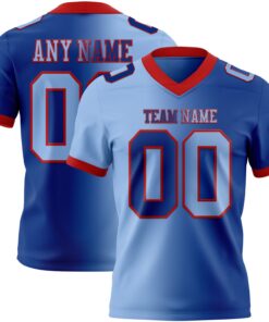 Custom Royal Light Blue-Red Mesh Authentic Gradient Fashion Football Jersey