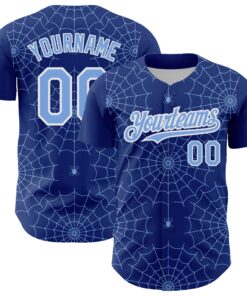 Custom Royal Light Blue-White 3D Pattern Design Spider Web Authentic Baseball Jersey