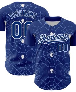 Custom Royal Light Blue-White 3D Pattern Design Spider Web Authentic Baseball Jersey