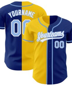 Custom Royal Light Blue-Yellow Authentic Split Fashion Baseball Jersey