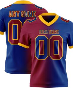 Custom Royal Maroon-Gold Mesh Authentic Gradient Fashion Football Jersey