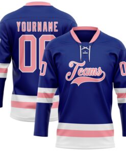 Custom Royal Medium Pink-White Hockey Lace Neck Jersey