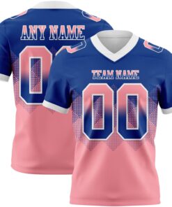 Custom Royal Medium Pink-White Mesh Authentic Gradient Square Shape Flag Football Jersey