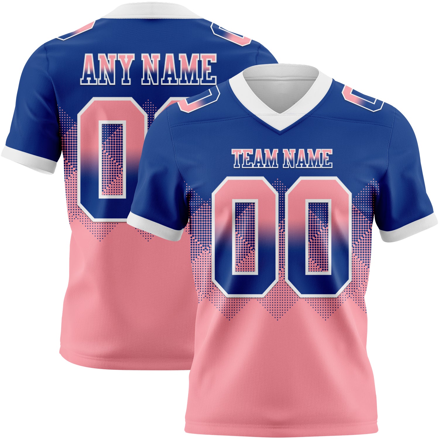 Custom Royal Medium Pink-White Mesh Authentic Gradient Square Shape Flag Football Jersey