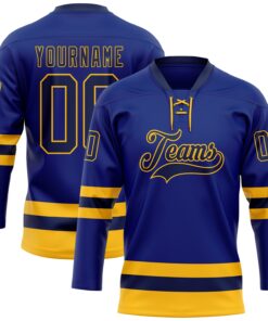 Custom Royal Navy-Gold Hockey Lace Neck Jersey