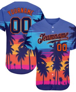 Custom Royal Navy-Orange 3D Pattern Design Palm Trees Authentic Baseball Jersey