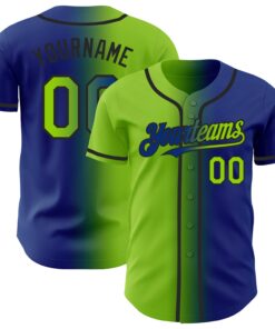 Custom Royal Neon Green-Black Authentic Gradient Fashion Baseball Jersey