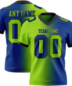 Custom Royal Neon Green-Black Mesh Authentic Gradient Fashion Football Jersey