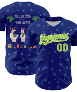 Custom Royal Neon Green-White 3D Funny Christmas Authentic Baseball Jersey