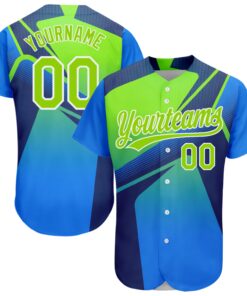 Custom Royal Neon Green-White 3D Pattern Design Abstract Sport Authentic Baseball Jersey