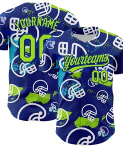 Custom Royal Neon Green-White 3D Pattern Design Football Helmet Authentic Baseball Jersey
