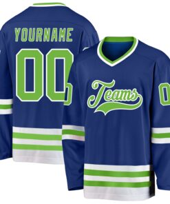 Custom Royal Neon Green-White Hockey Jersey