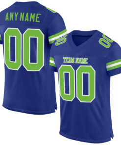 Custom Royal Neon Green-White Mesh Authentic Football Jersey