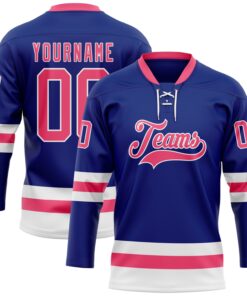 Custom Royal Neon Pink-White Hockey Lace Neck Jersey