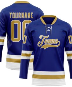 Custom Royal Old Gold-White Hockey Lace Neck Jersey