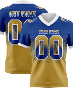 Custom Royal Old Gold-White Mesh Authentic Gradient Square Shape Flag Football Jersey