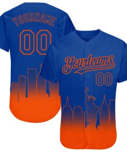 Custom Royal Orange 3D New York City Edition Fade Fashion Authentic Baseball Jersey