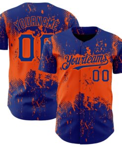 Custom Royal Orange 3D Pattern Design Abstract Splatter Grunge Art Authentic Baseball Jersey