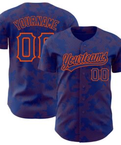 Custom Royal Orange 3D Pattern Design Curve Lines Authentic Baseball Jersey